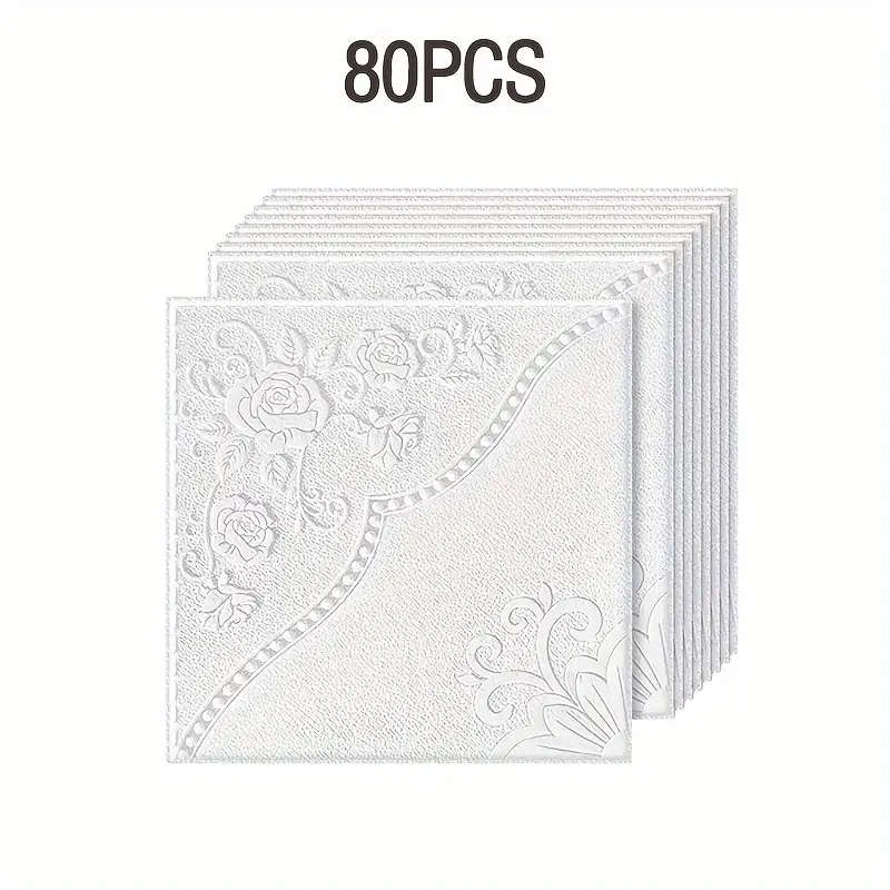 80pcs 3D Floral Self-Adhesive Wall Tile Stickers