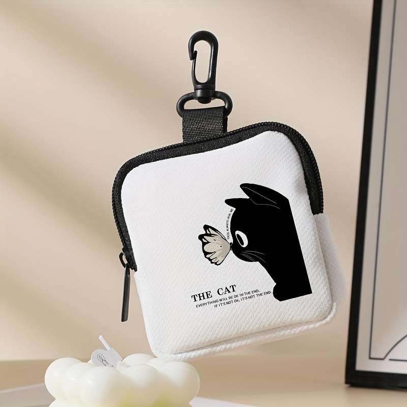 1pc Chic Cat Butterfly Print Coin Purse for Women Versatile Key Card Holder Durable Polyeste