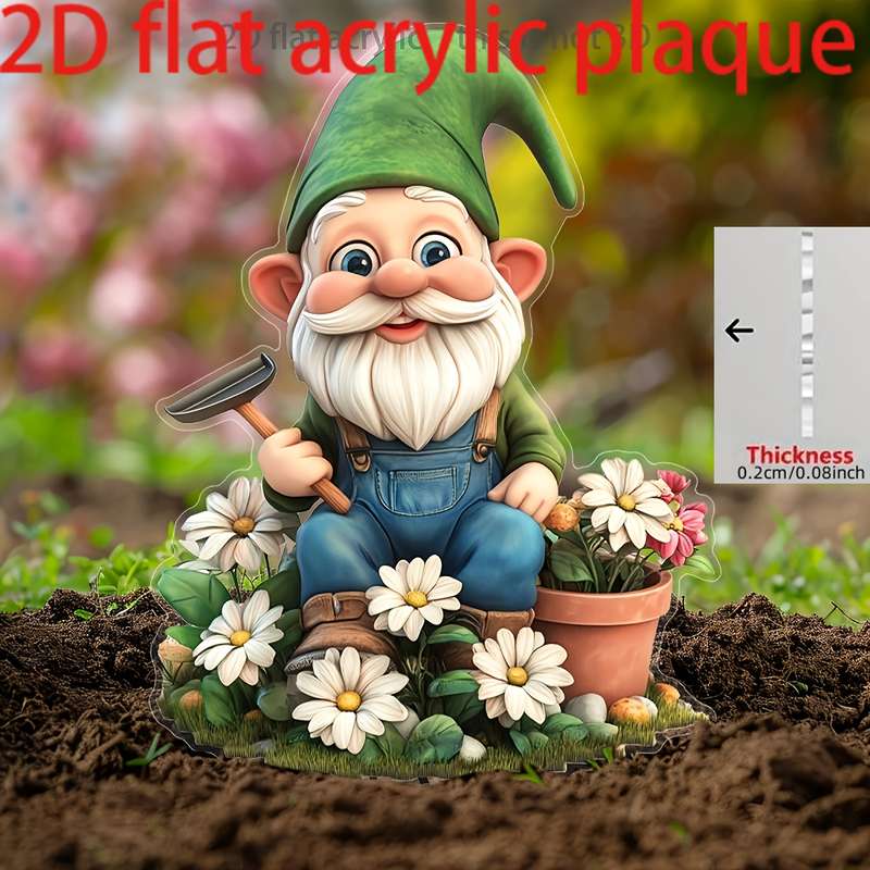 1pc 2D Flat  A  Printed Acrylic Garden Gnome Decoration Perfect for Outdoor Use in Gardens Law