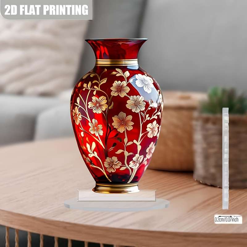 1pc 2D Flat    Acrylic Painting   Bohemian Red Bottle Acrylic Decorative Ornament
