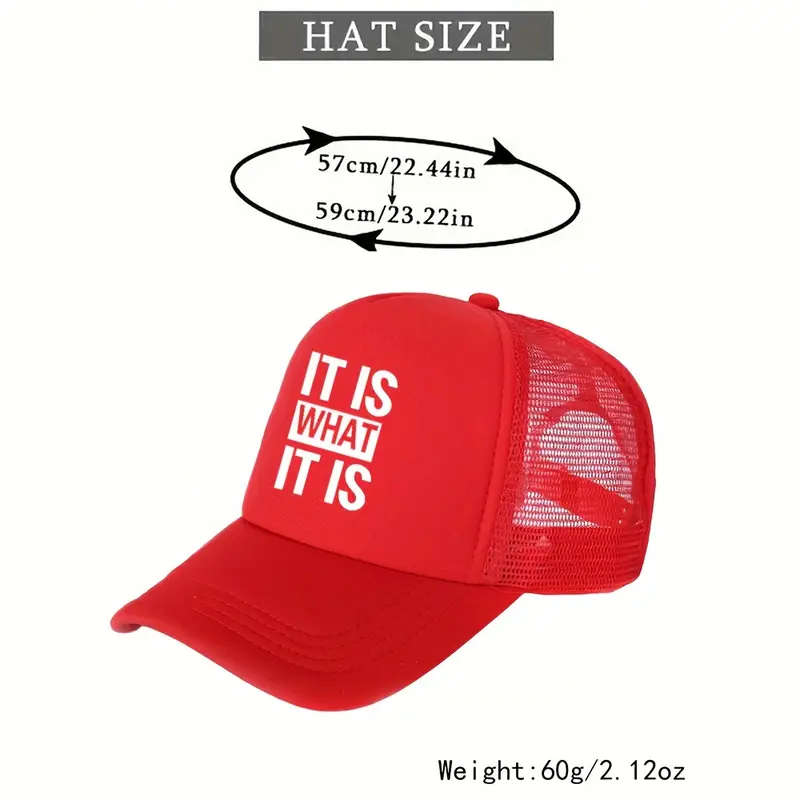 1pc IT IS WHAT IT IS Print Back Mesh Adjustable Curved Edge Baseball Cap for Men And Women Daily