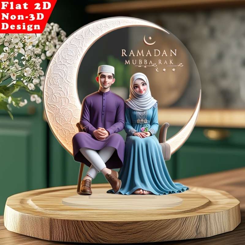 1pc 2D Flat   Acrylic Decorative Piece Romantic Couple Design with Floral Accents Traditi