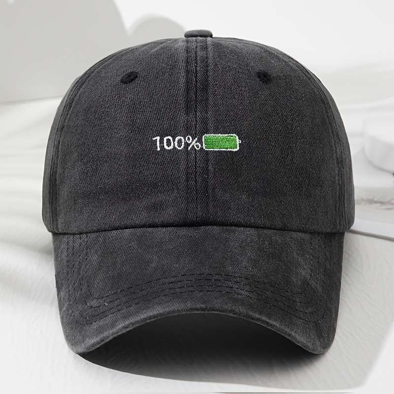 1pc Vintage-Style 100% Battery Embroidered Baseball Cap Adjustable Lightweight Polyester Dad Hat