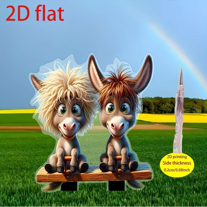 1pc 2D Flat   Plane Cute Donkey Garden Insert Card Bohemian Style Acrylic Outdoor Decoration Su