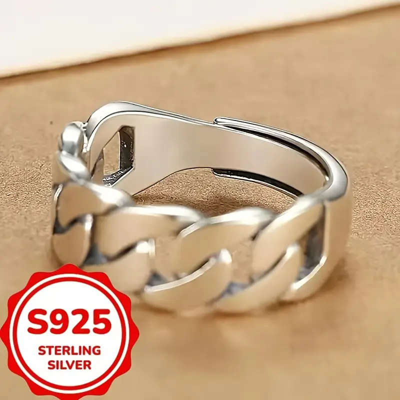 Adjustable 925 Sterling Silver Plated Ring - Classic Design for Men and Women
