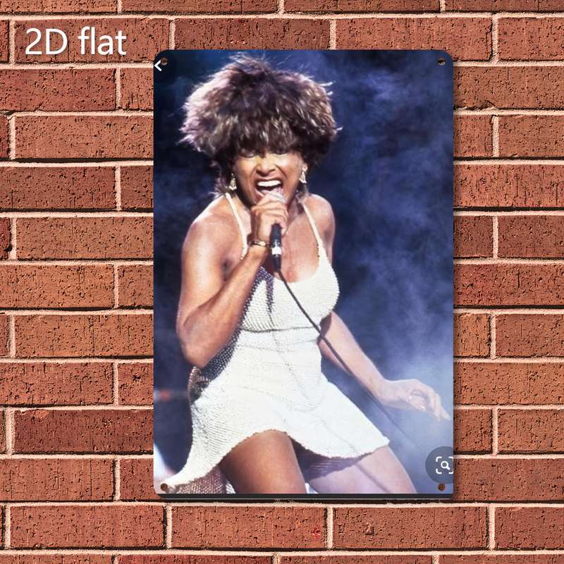 1pc 2D Flat  Tina Turner Wall Art Vibrant Stage Performance Metal Sign Pre-Drilled Holes W