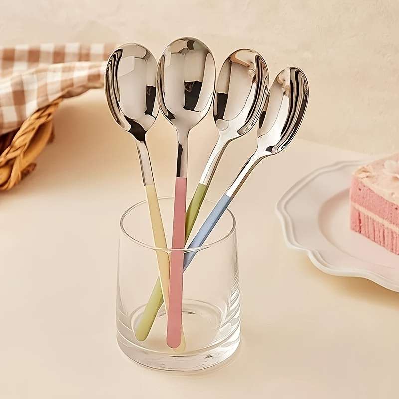 4pcs Set of Stainless Steel Spoons Dessert Spoons Coffee Spoons Mixing Spoons Perfect for H