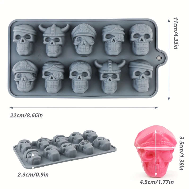 1pc Halloween Skull Silicone Mold for Chocolate Ice Easy Clean High-Temperature Resistant Oven Safe