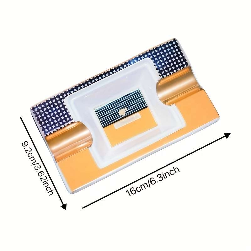 1pc Elegant Ceramic Cigar Ashtray with Dual Slots C Classic Rectangular Design Sparkling Decorativ