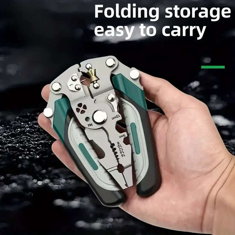 1pc 9in1 Folding Wire Stripping Pliers Industrial-Grade Chrome Vanadium Steel with Collapsible Desig