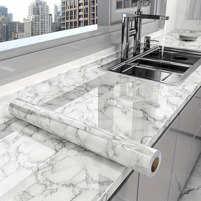 1pc Marble Pattern Self-Adhesive Kitchen Countertop Sticker 200x40cm Waterproof Oil-Resistan