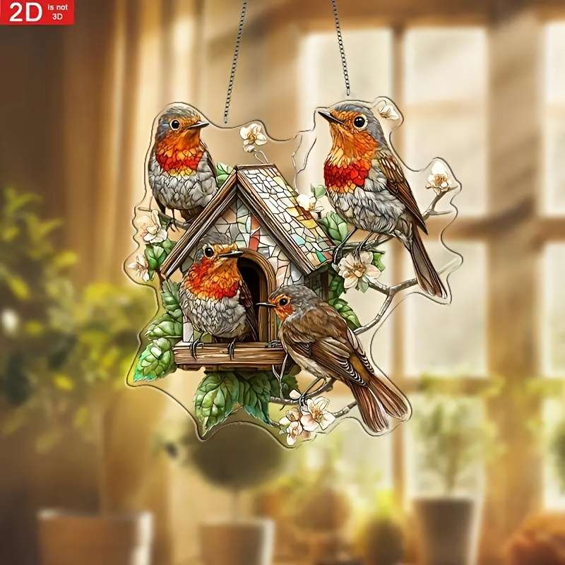 1pc 2D Flat A  Art Piece Featuring a Renaissance Robin Birdhouse Sunshade Board Measuring 20.32 cm