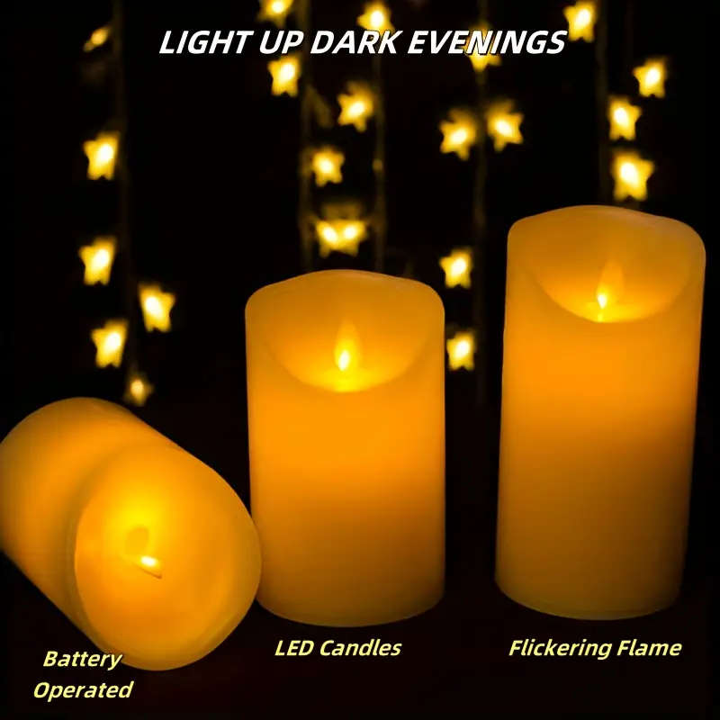 Set of 3 Flickering 3D Flameless Candles