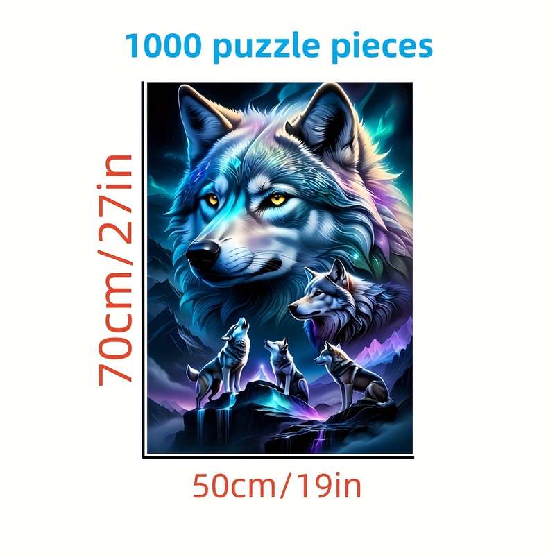 1000pcs Durable Wolf-Themed Jigsaw Puzzle Seamless White Cards 19.7 x 27.5 for A