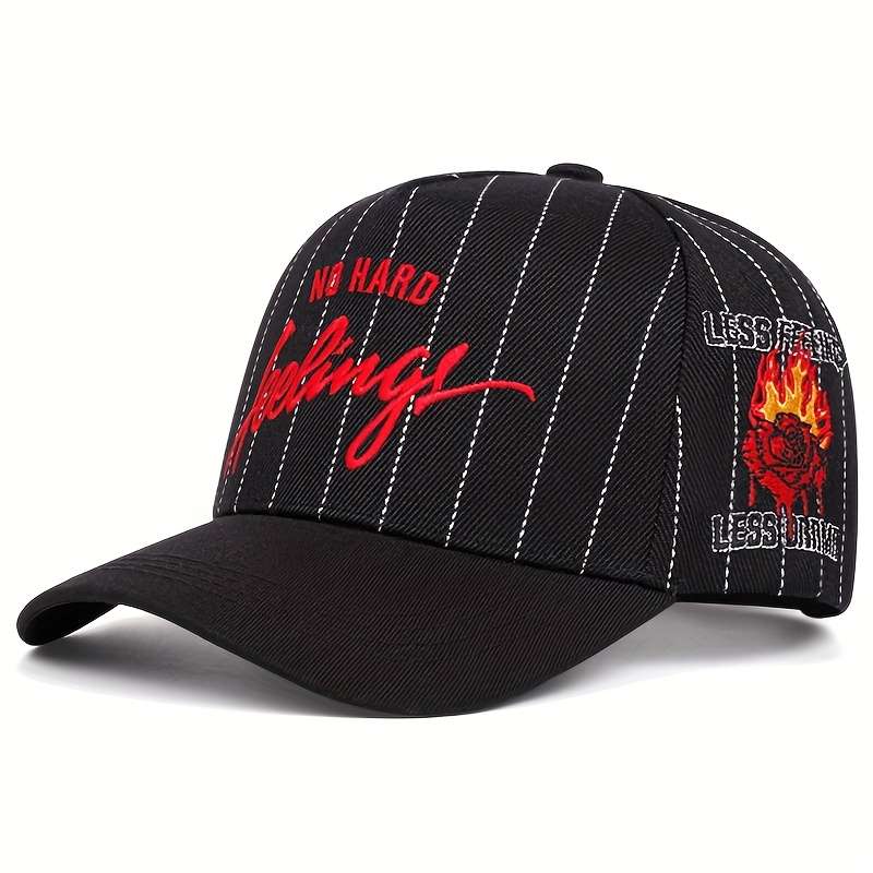 1pc Embroidery Baseball Cap Outdoor Sports Striped Cap Casual Hip Hop Flame Cap