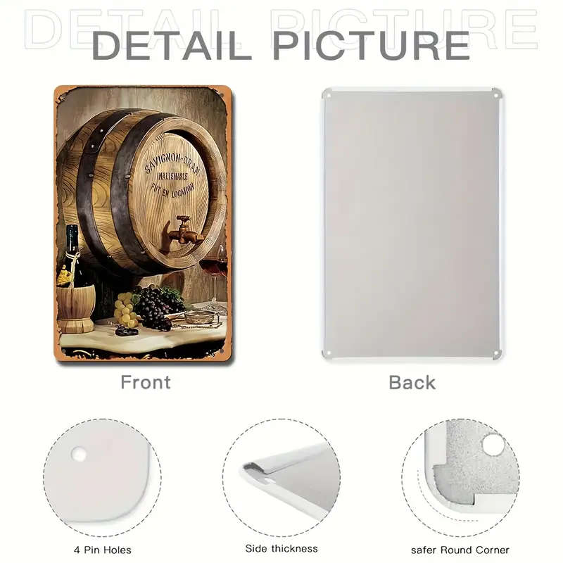1pc 2D Design Toscano French Wine Barrel Wall Art Vintage Wrought Iron Decoration for Home 20.32 X 3