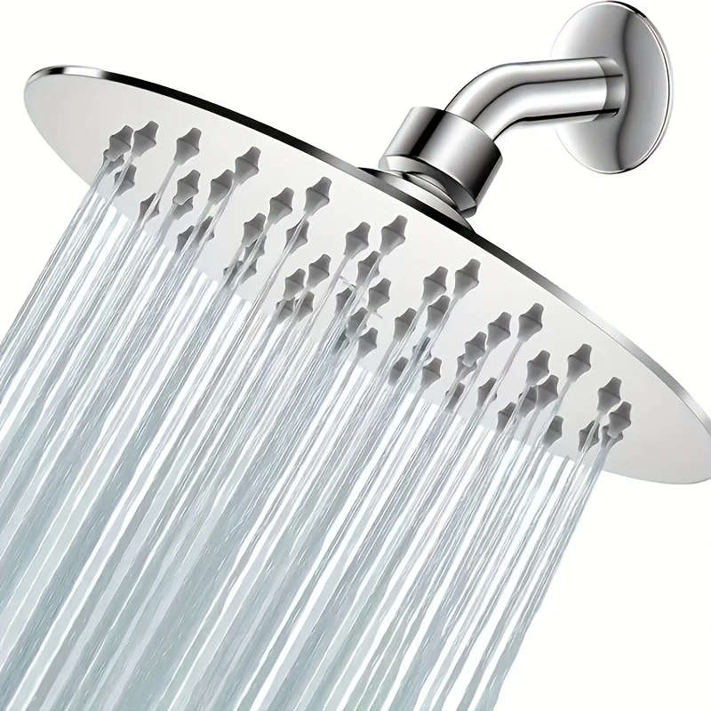 1pc High-Pressure Stainless Steel Shower Head 20cm Silicone Nozzle Enhanced Water Flow Easy Installa