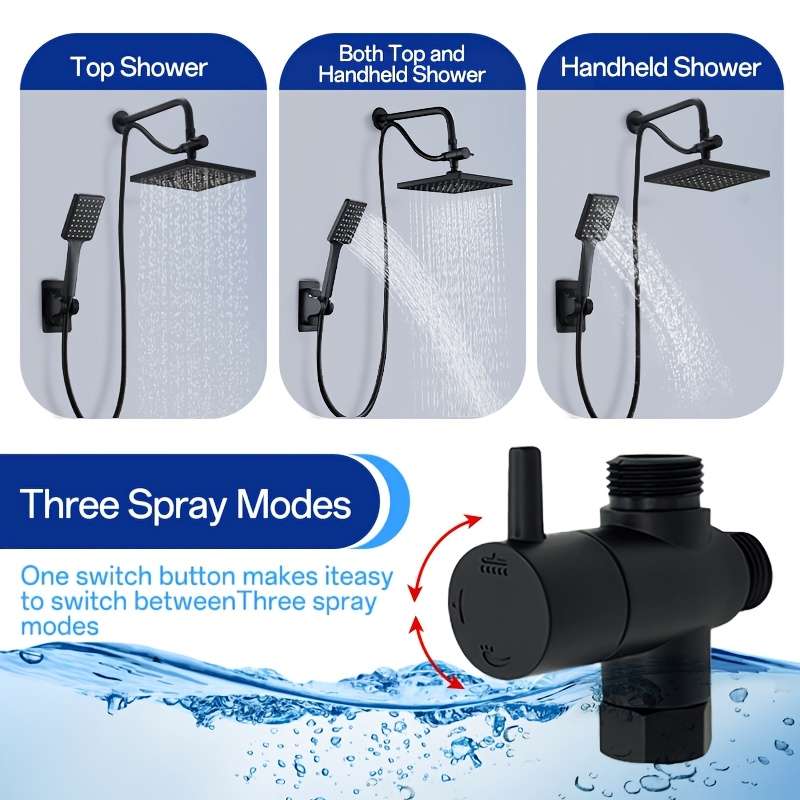 1PC Black Square Shower Set