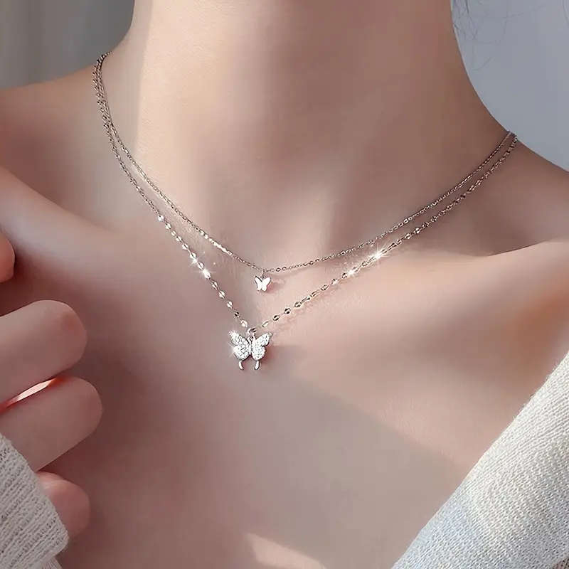 Stainless Steel Necklace Double-Layer Butterfly