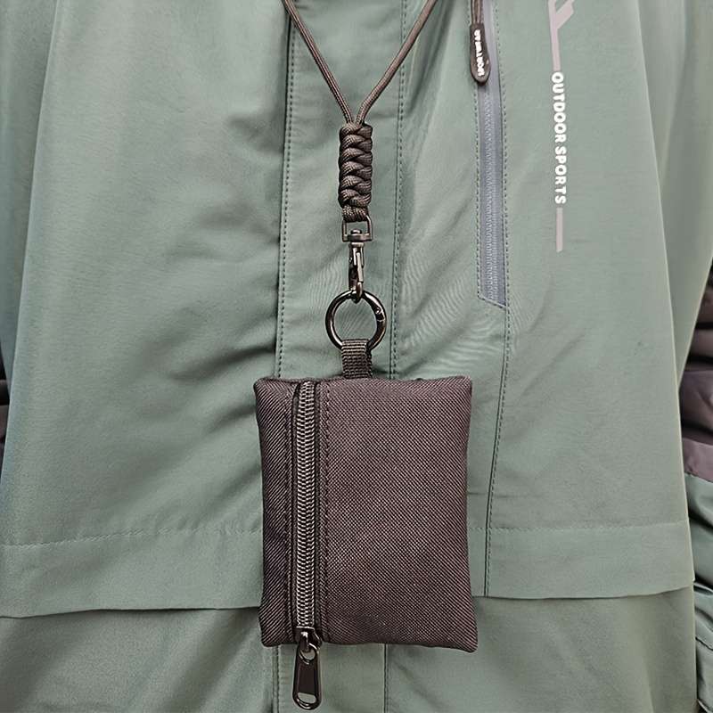 1pc Nylon Casual Style Outdoor Neck Pouch Men's Small Card Holder Coin Purse Key Case with Lan