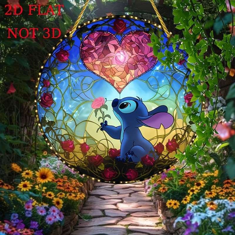 1pc 2D Flat  Stitch Art Deco Acrylic Suncatcher Fairy Tale Themed Hanging Ornament for Home Gard