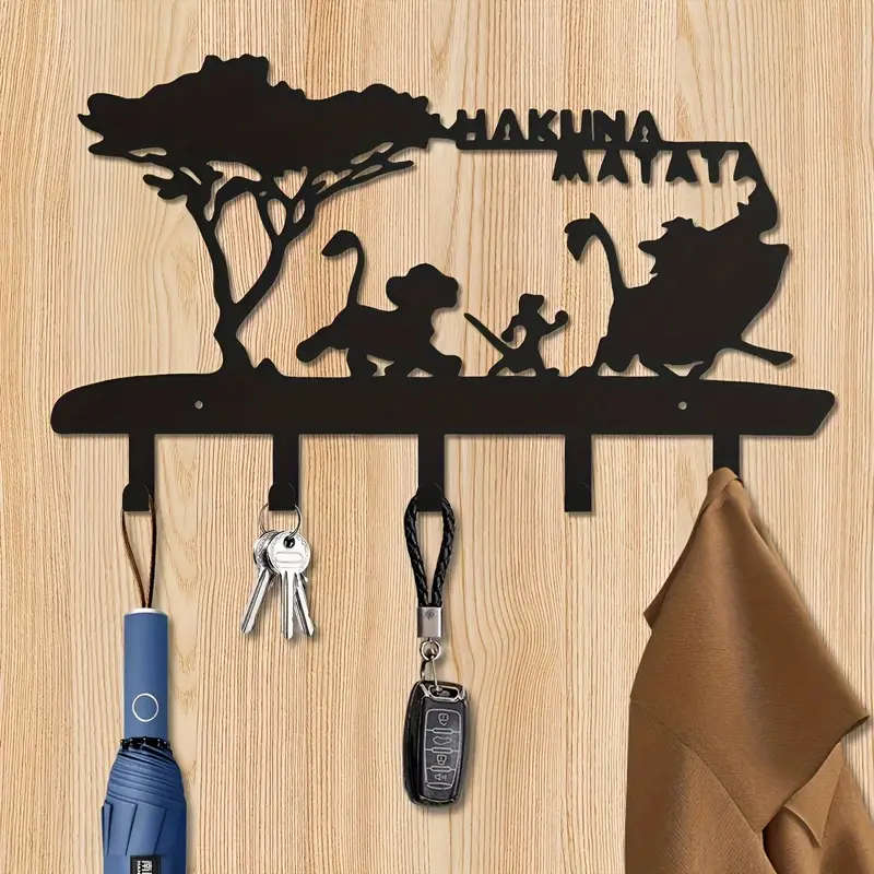 1pc Easy-Install Black Metal Key Holder With 5 Hooks - Wall Mounted Organizer Rack For Home Decor Co