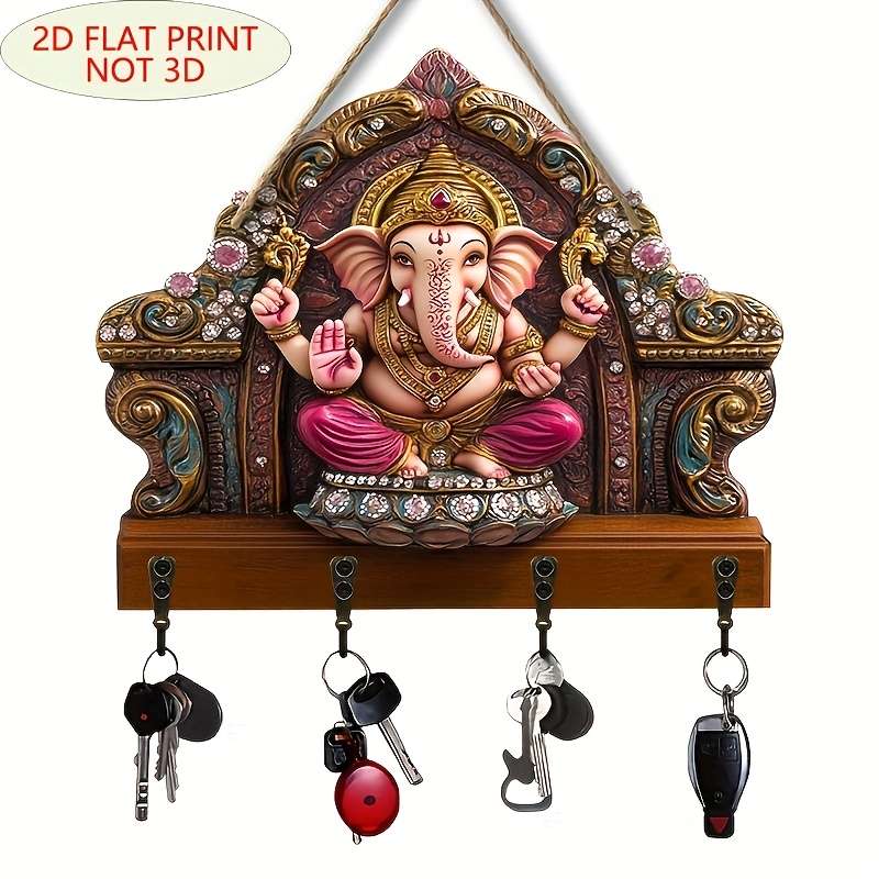 1pc Ganis Wooden Key Holder with 4 Metal Hooks Easy Install Space-Saving Wall Mount Organizer for
