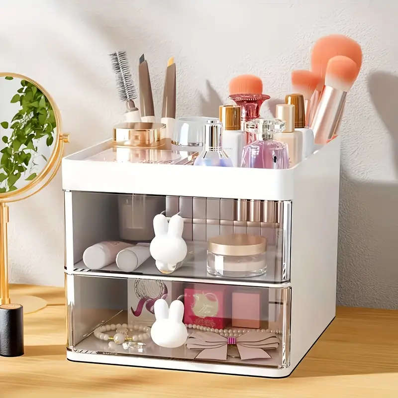 1pc Cute Rabbit Multi-grid Plastic Desktop Storage Drawer Box Adjustable Freestanding Durable Storag