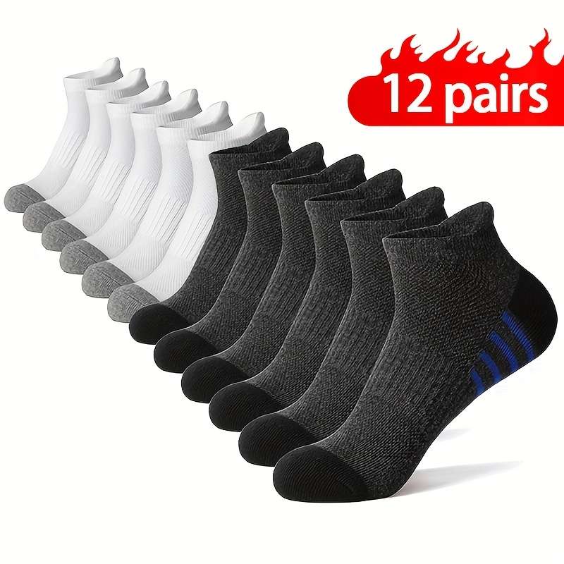 12 Pairs White And Gray One Size High Elastic Socks