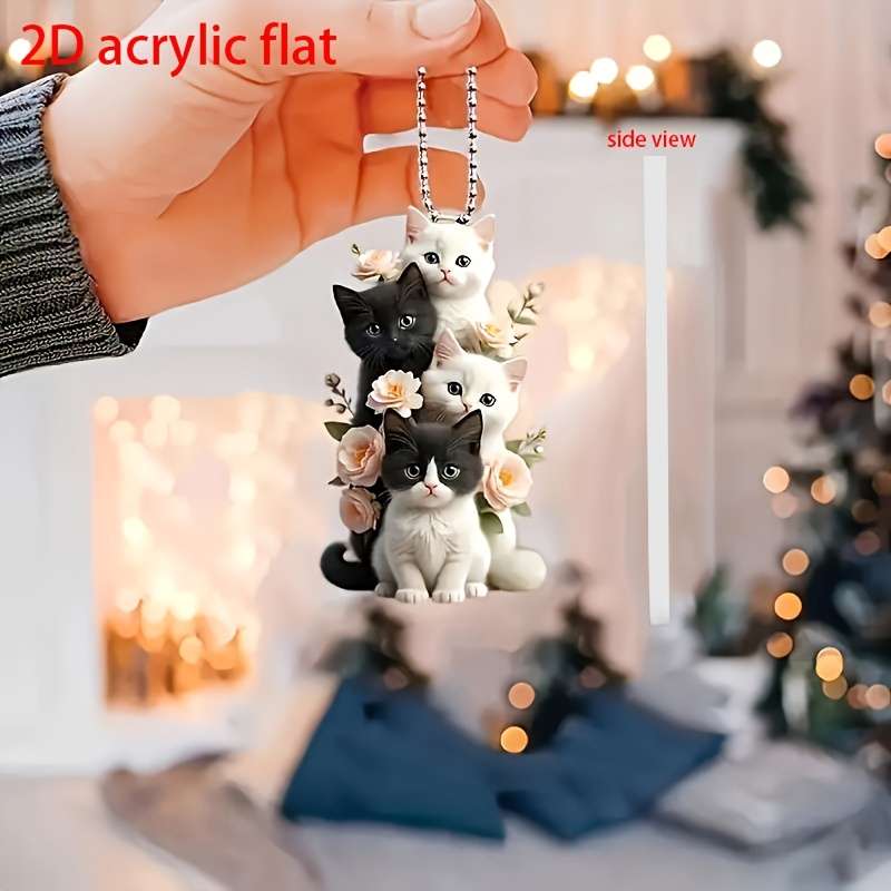 1pc 2D Flat  Charming Cat and Flower Acrylic Pendant Versatile  Decoration Suitable for Car R