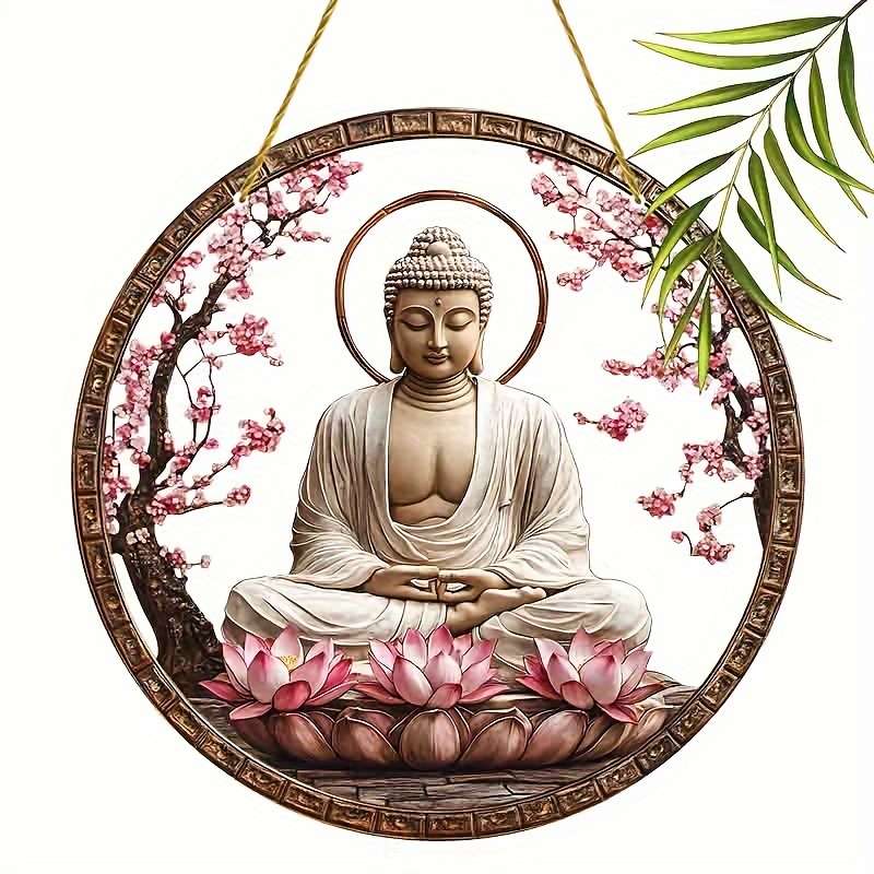 1pc 2D Flat   Acrylic Buddha Garden Garden Suncatcherss 22.86cm x 22.86cm Stained Window Han
