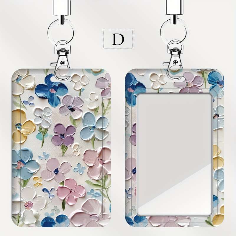1pc JIT Floral Badge Holder with Lanyard Dual Card Slot Transparent Plastic Protective Insert Sh