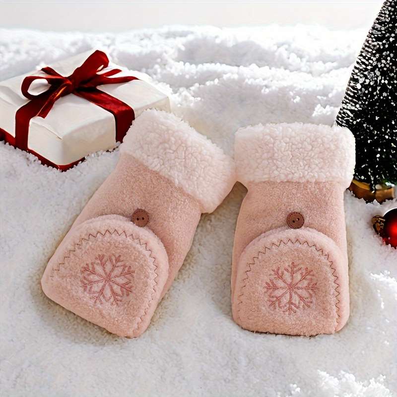 1 Pair White Warm Gloves