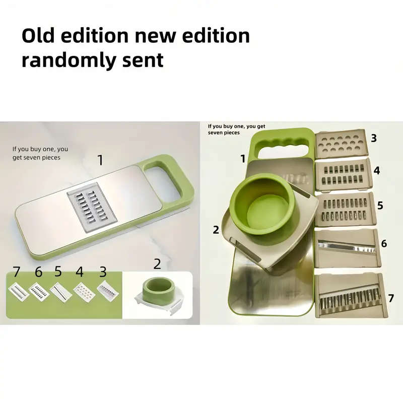 7 Piece Stainless Steel Multifunctional Vegetable Slicer and Grater Set, Interchangeable Blades