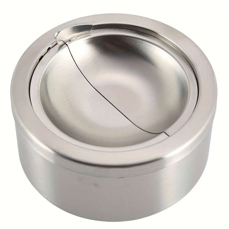 1pc Stainless Steel Windproof Ashtray with Lid Portable Round Design for Home and Outdoor Use