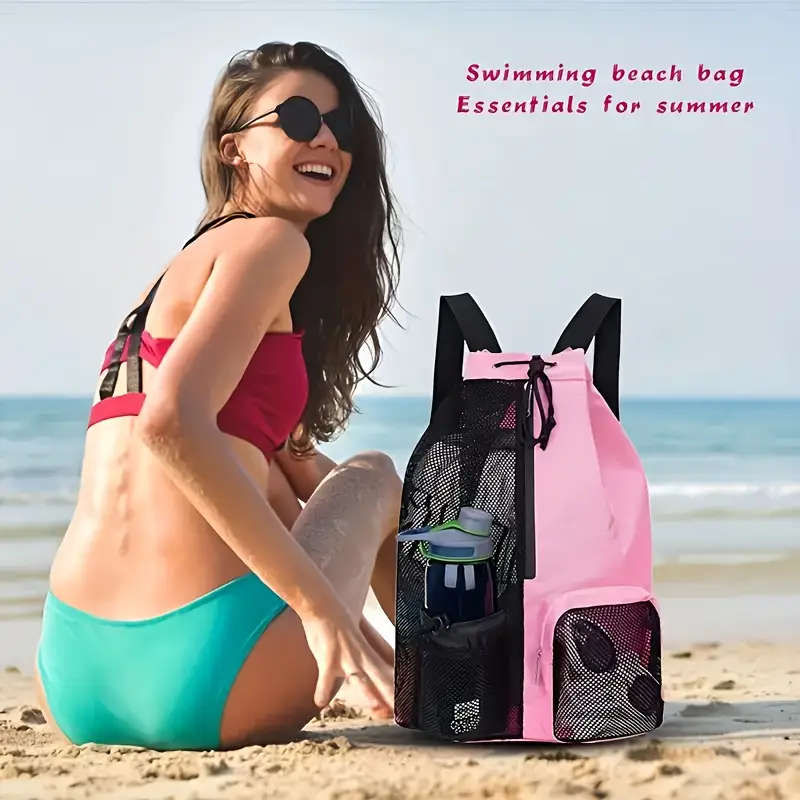 1pc Swimming Bag Mesh Drawstring Backpack with Wet Bag Beach Backpack Outdoor Water Fitness Gym Back