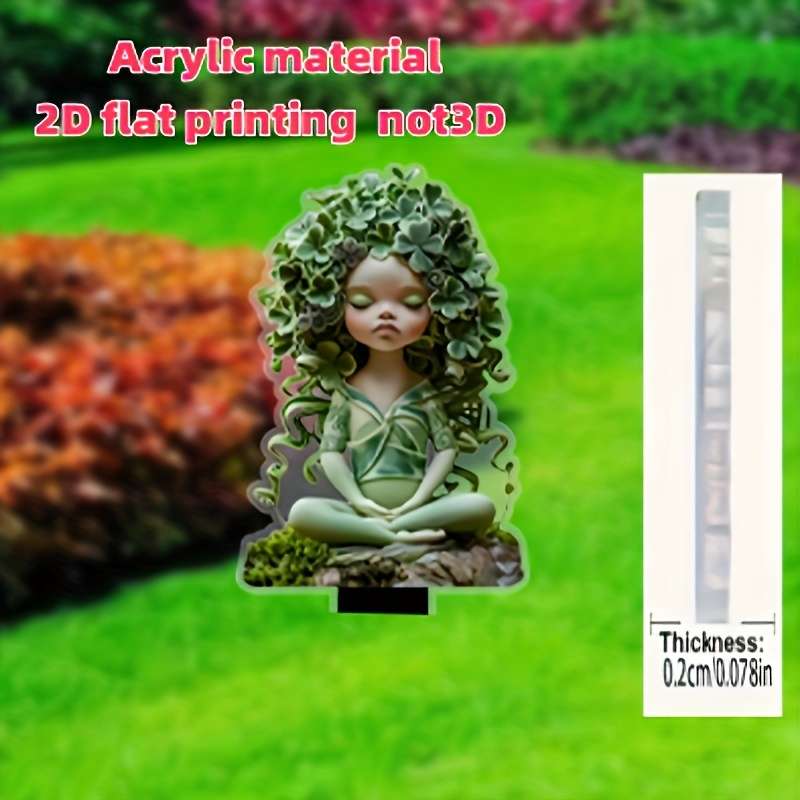 1pc 2D Flat   Bohemian Style Meditation Green Leaf Fairy Acrylic Material 24.99cm x 11.43cm Garde