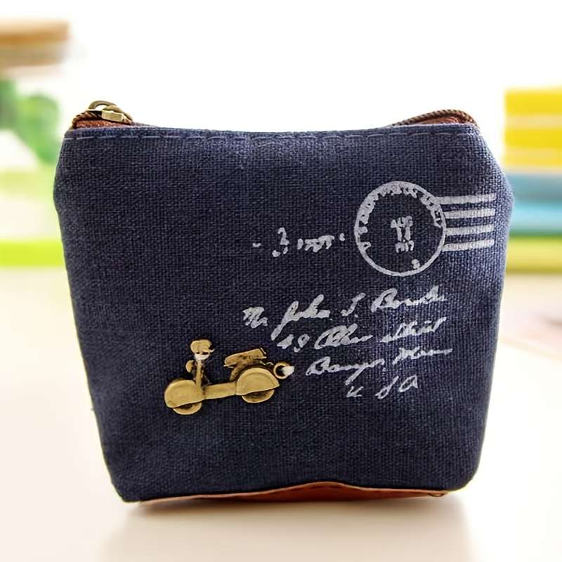 1pc Four Classic Nostalgic Women's Coin Purse Options Retro Style Canvas Coin Bags Key Cases Zip