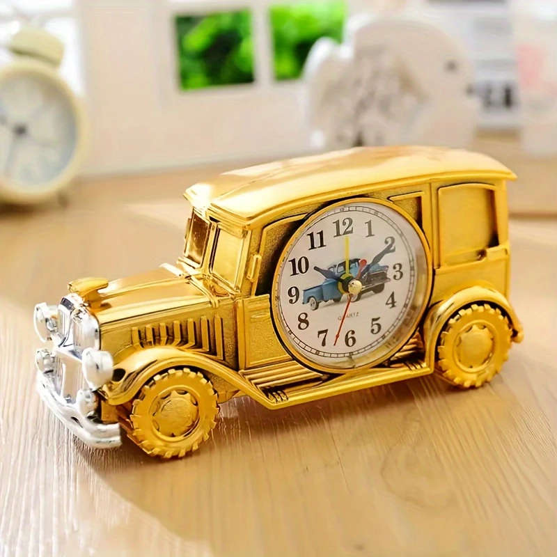 1pc Vintage Car-Shaped Alarm Clock Creative Bedside Office Decor Battery Operated AA Perfect