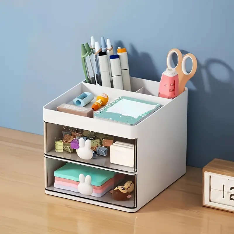 1pc Cute Rabbit Multi-grid Plastic Desktop Storage Drawer Box Adjustable Freestanding Durable Storag