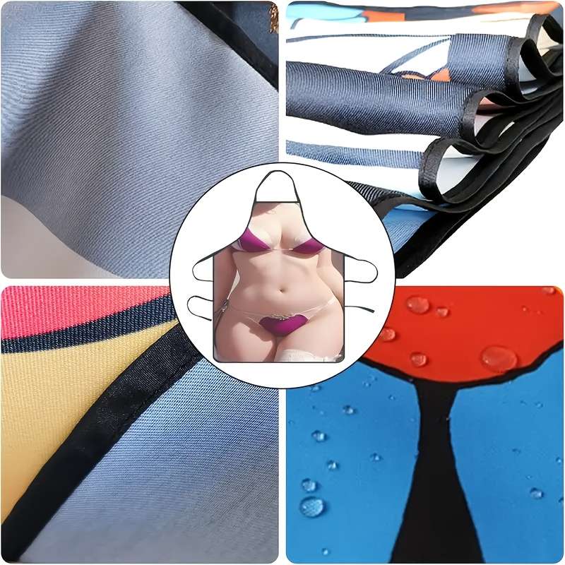 1pc Women'S Polyester Bikini Print Apron Woven Kitchen Apron with Neck Strap Fashionable and Prac