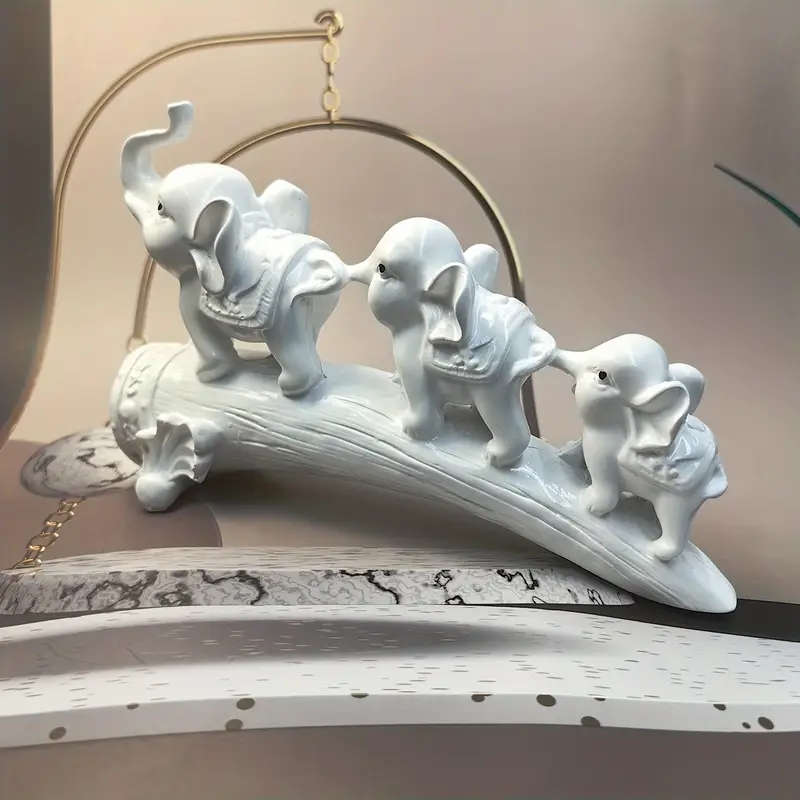 1pc Resin Elephant Family Figurine Set Decorative White Elephant Statues for Home Decor Indoor Use C