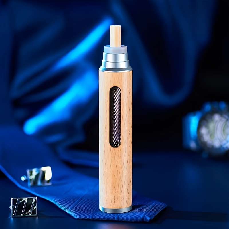 1pc Wooden Mini Car Ashtray Portable Round Metal Dust-Proof Container with Lid for Vehicle Us