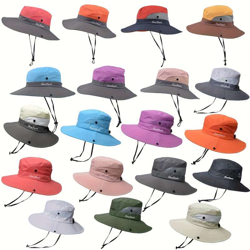 1pc Womens Ponytail Sun Hat Protection Bucket Hats Foldable Wide Brim Summer Boonie Beach Cap Fishi