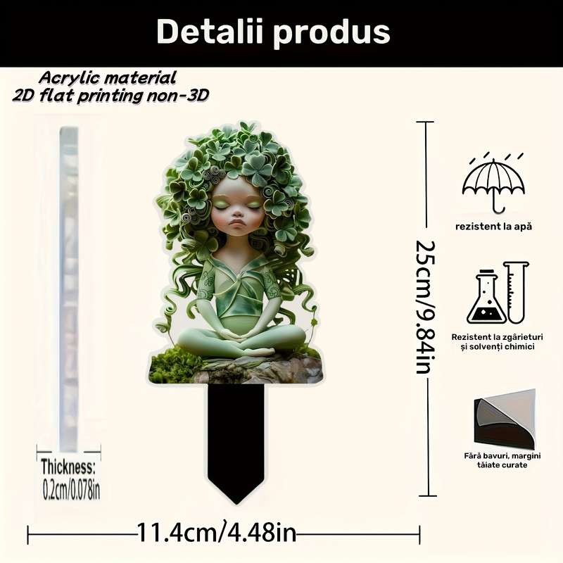 1pc 2D Flat   Bohemian Style Meditation Green Leaf Fairy Acrylic Material 24.99cm x 11.43cm Garde