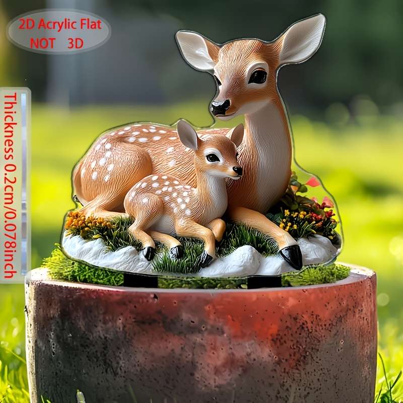 1pc 2D Flat   Printing   Contemporary Crystal Deer Mother and Deer Cub Garden Stak