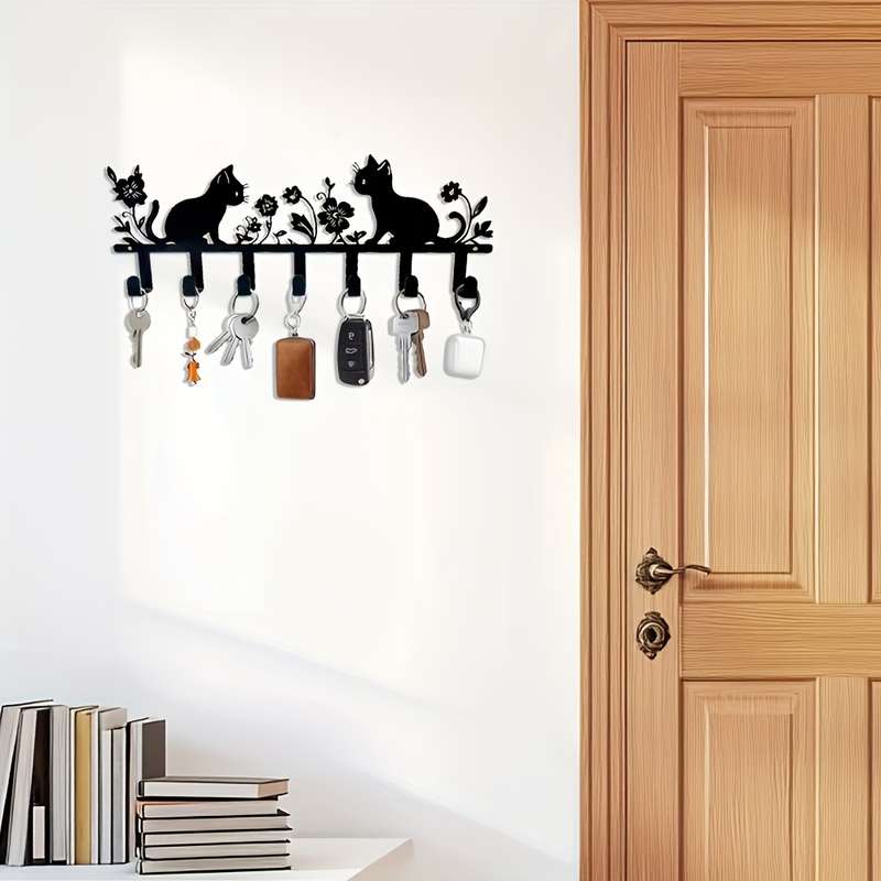 1pc A Cute Cat And Flower Keychain Metal Wall Hook Stylish Paint Finish Easy to Install Decorati