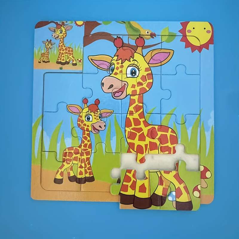1pc Wooden Giraffe Puzzle Charming Animal-Themed Jigsaw with Colorful Giraffe Illus