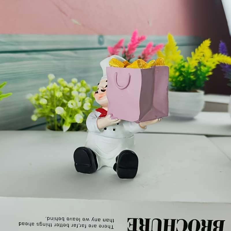 1pc Chef Toothpick Holder Pink Bag-Shaped Kitchen Decor ABS Resin Cute Cartoon Chef Figurine