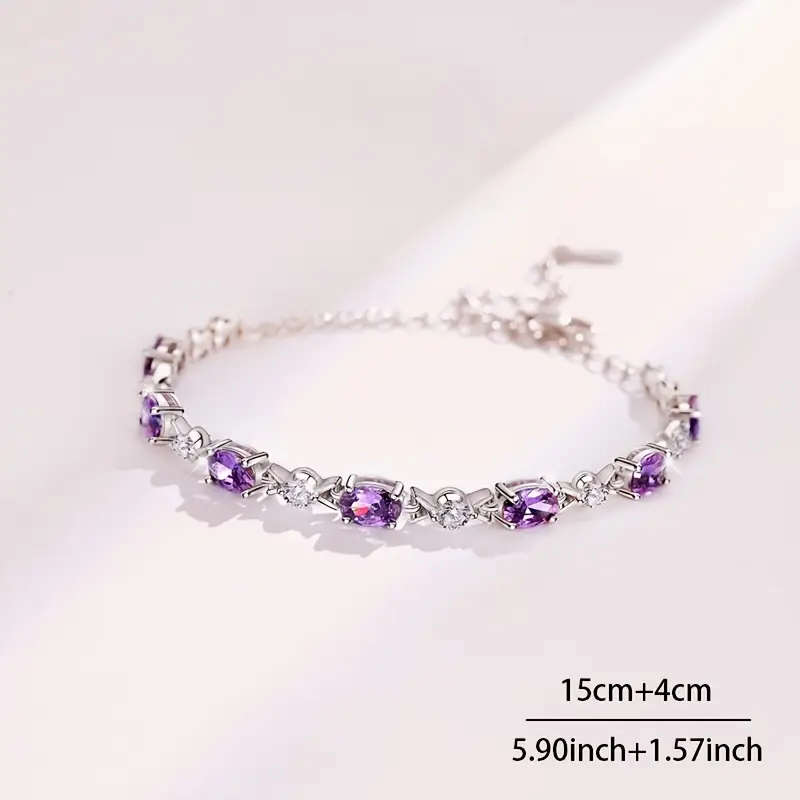 925 Sterling Silver Plated Purple Synthetic Zirconia Chain Bracelet
